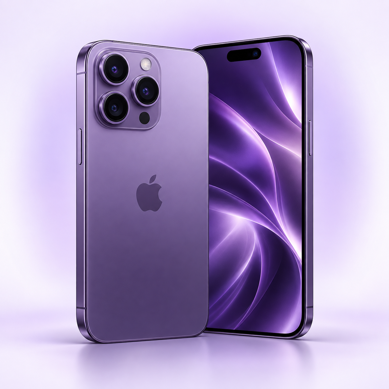 Purple smartphone concept shown from the front and back for the iPhone 18 promotion
